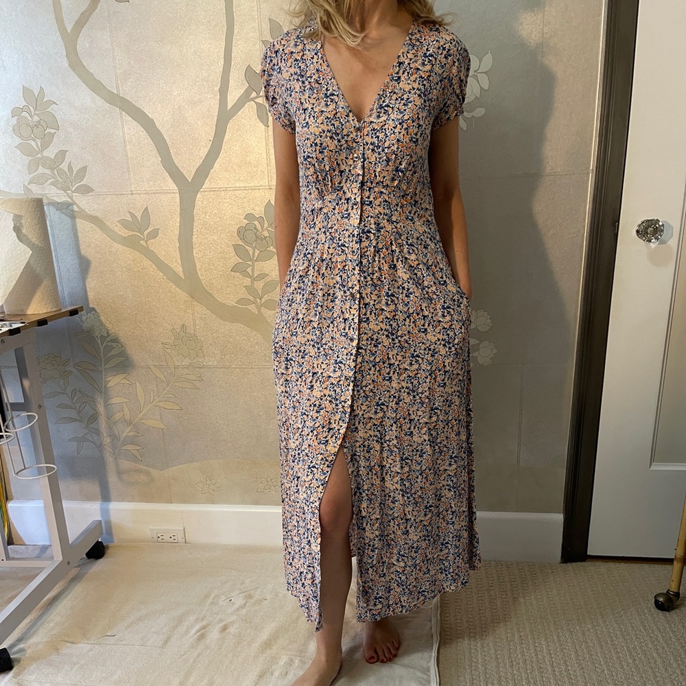 Comptoir Des Cotonniers Blue and Pink Floral Maxi Dress